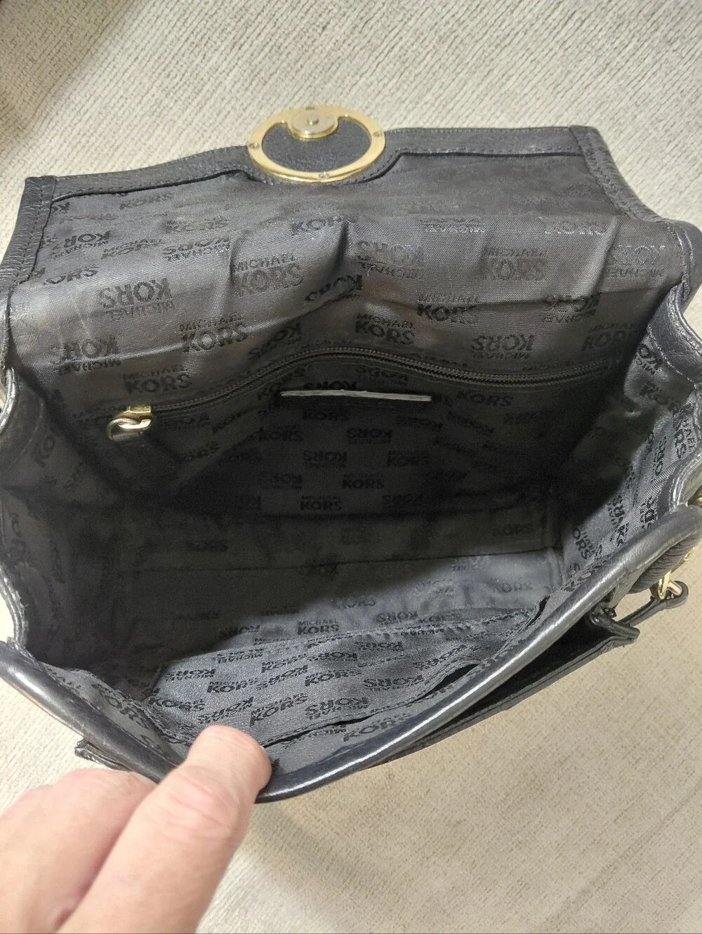 Michael Kors Black Leather Crossbody with Gold MK Emblem